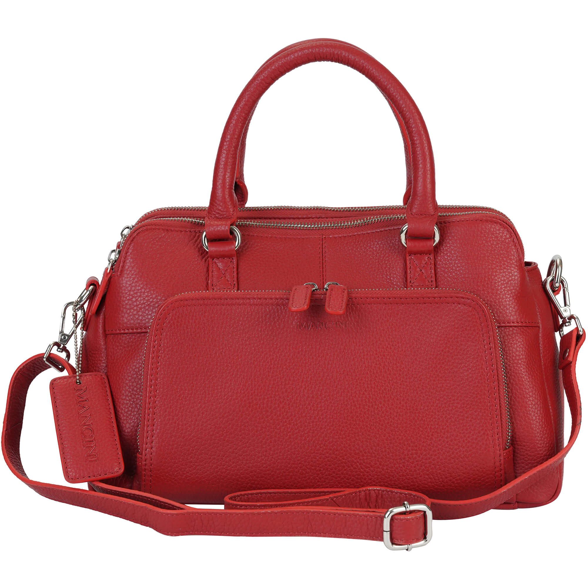 Mancini Handbags Red Mancini Pebbled Jennifer Leather Satchel Bag