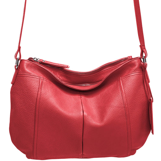 Mancini Handbags Red Mancini Pebbled Scarlet Leather Crossbody Hobo Bag