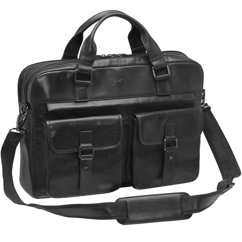 Mancini Laptop Briefcases Black Mancini Buffalo Briefcase with Dual Compartments for 15.6” Laptop