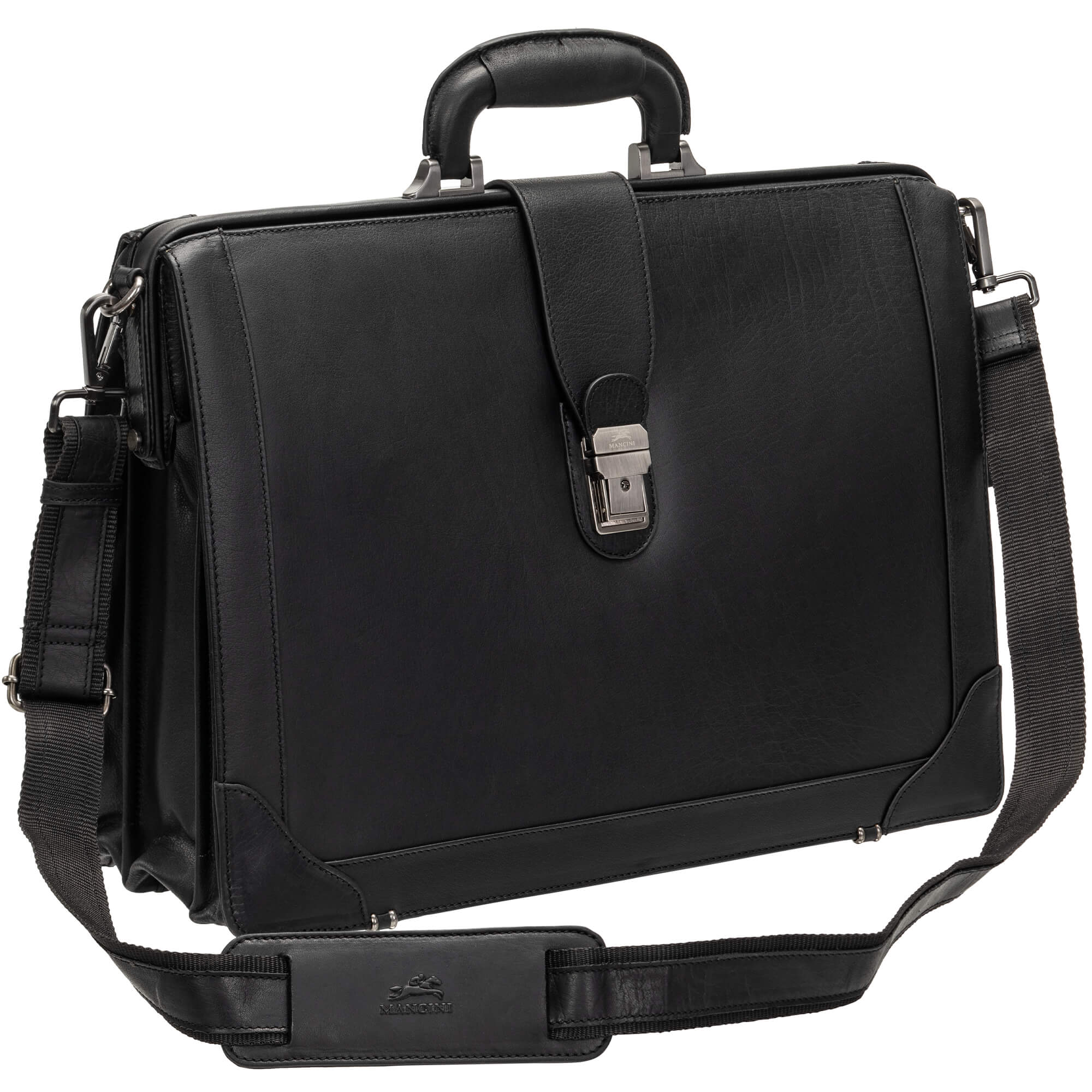 Mancini Laptop Briefcases Black Mancini Buffalo Luxurious Litigator Briefcase Pocket for 17.3” Laptop