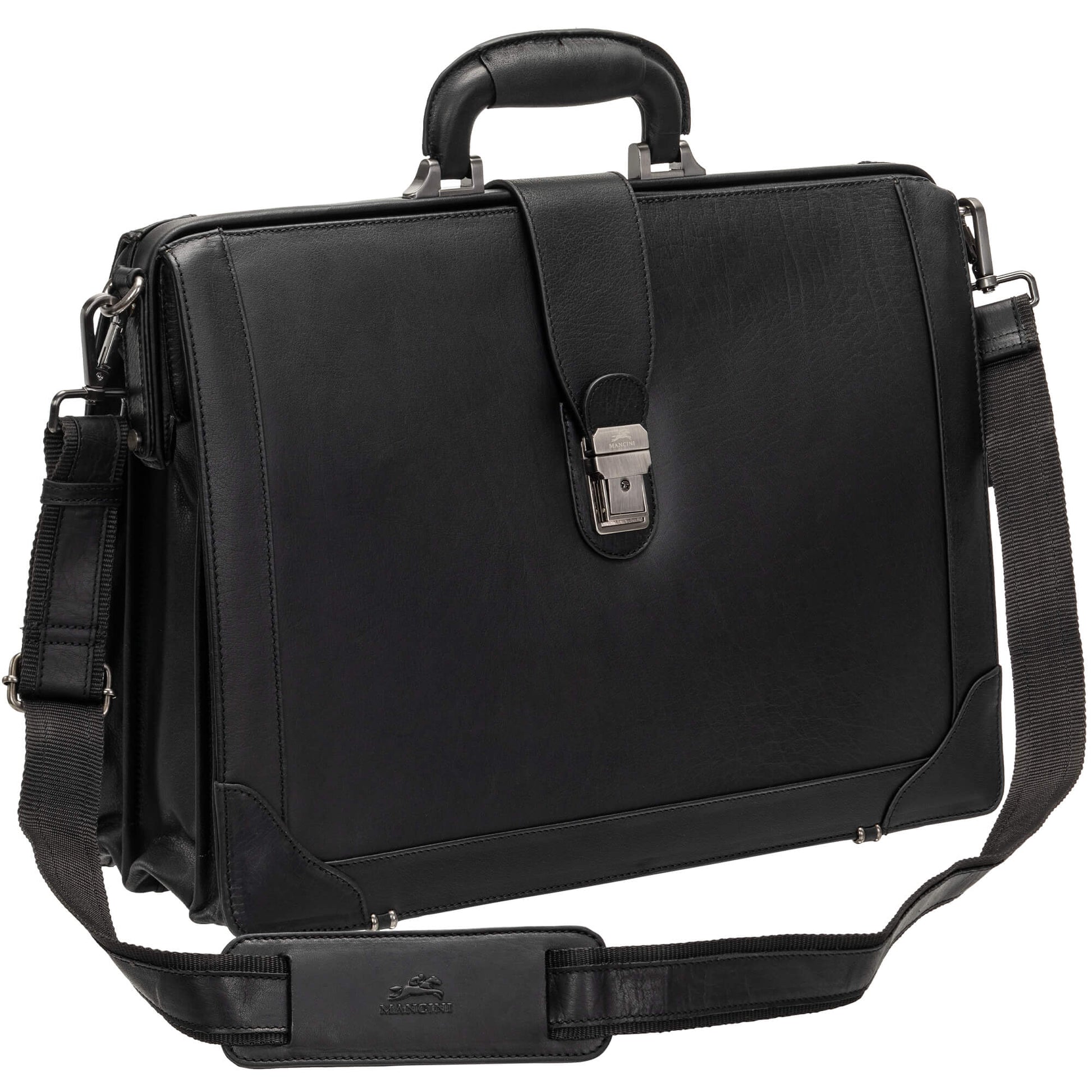 Mancini Laptop Briefcases Black Mancini Buffalo Luxurious Litigator Briefcase Pocket for 17.3” Laptop