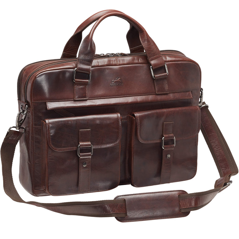 Mancini Laptop Briefcases Brown Mancini Buffalo Briefcase with Dual Compartments for 15.6” Laptop