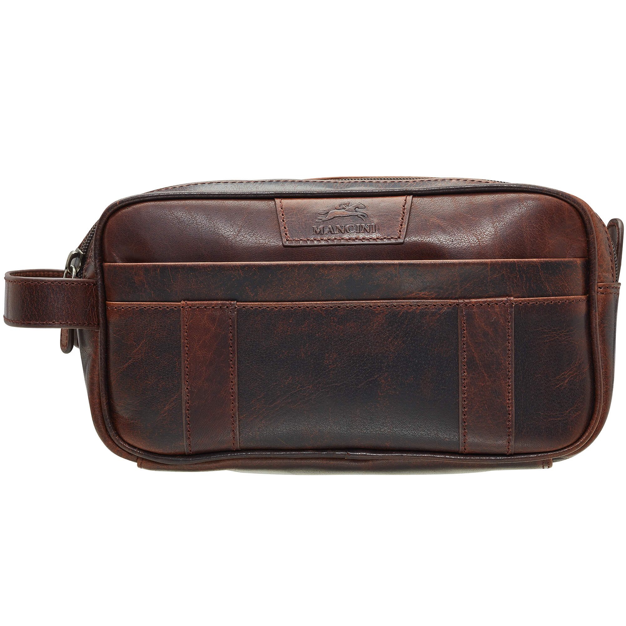 Mancini Travel Accessories Brown Mancini Buffalo Dual Top Zipper Toiletry Bag
