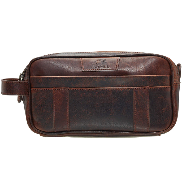Mancini Travel Accessories Brown Mancini Buffalo Dual Top Zipper Toiletry Bag