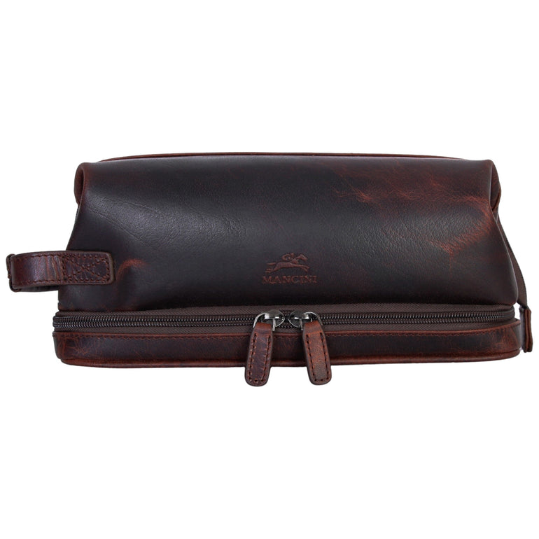 Mancini Travel Accessories Brown Mancini Classic Toiletry Kit with Zippered Organizer