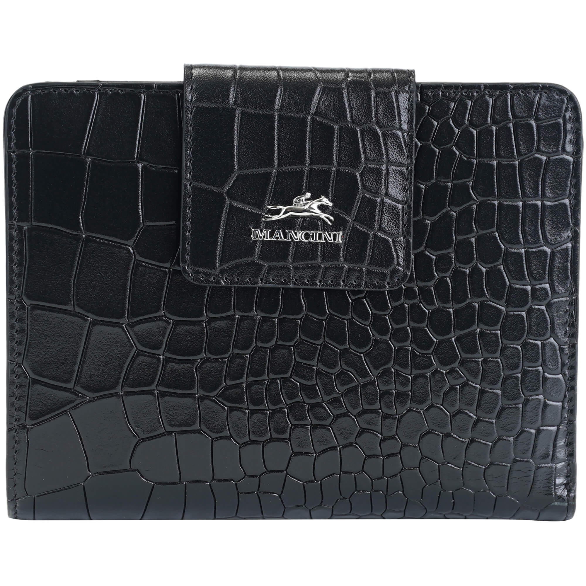 Mancini Wallets Black Mancini Croco2 Women’s Medium Clutch Wallet with Enhanced RFID Protection