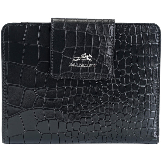 Mancini Wallets Black Mancini Croco2 Women’s Medium Clutch Wallet with Enhanced RFID Protection