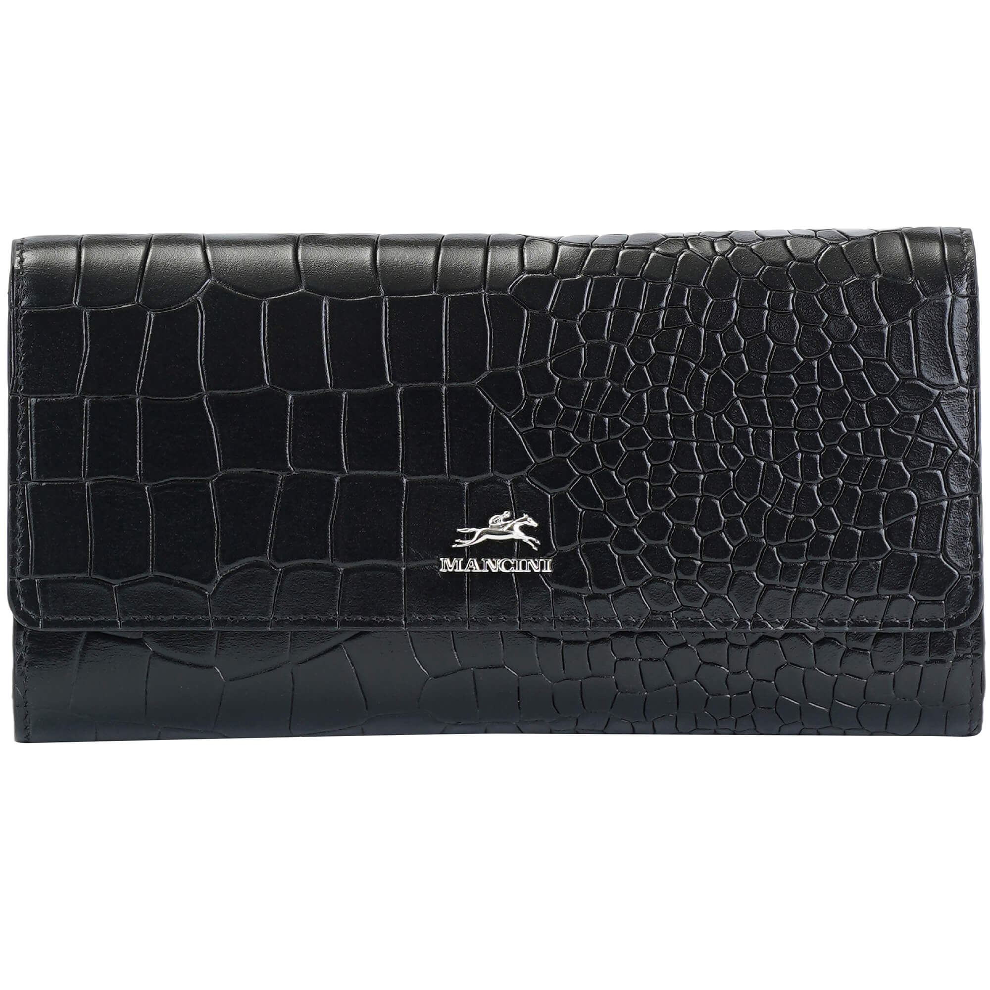 Mancini Wallets Black Mancini Croco2 Women’s Quad Fold Wallet with Enhanced RFID Security