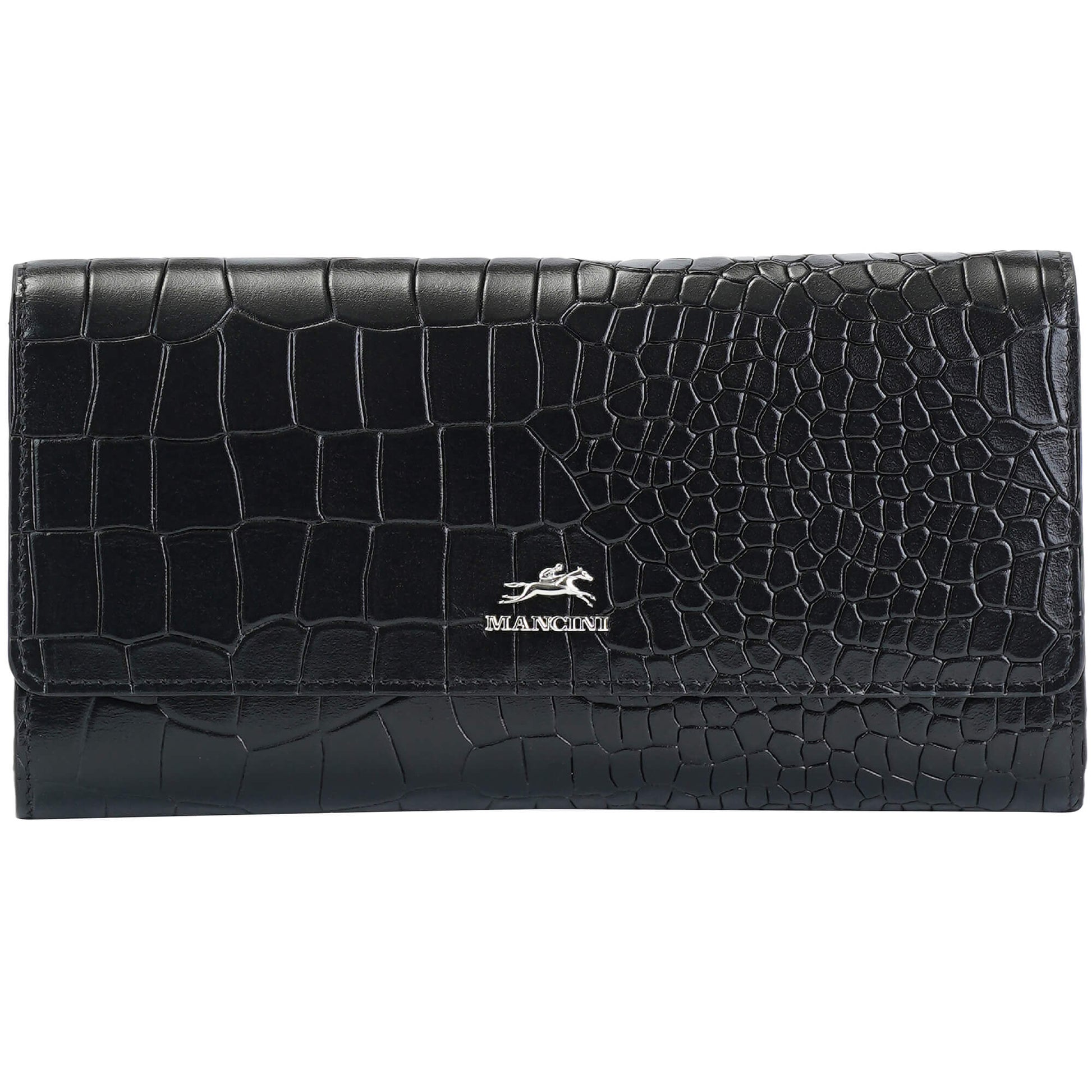 Mancini Wallets Black Mancini Croco2 Women’s Quad Fold Wallet with Enhanced RFID Security