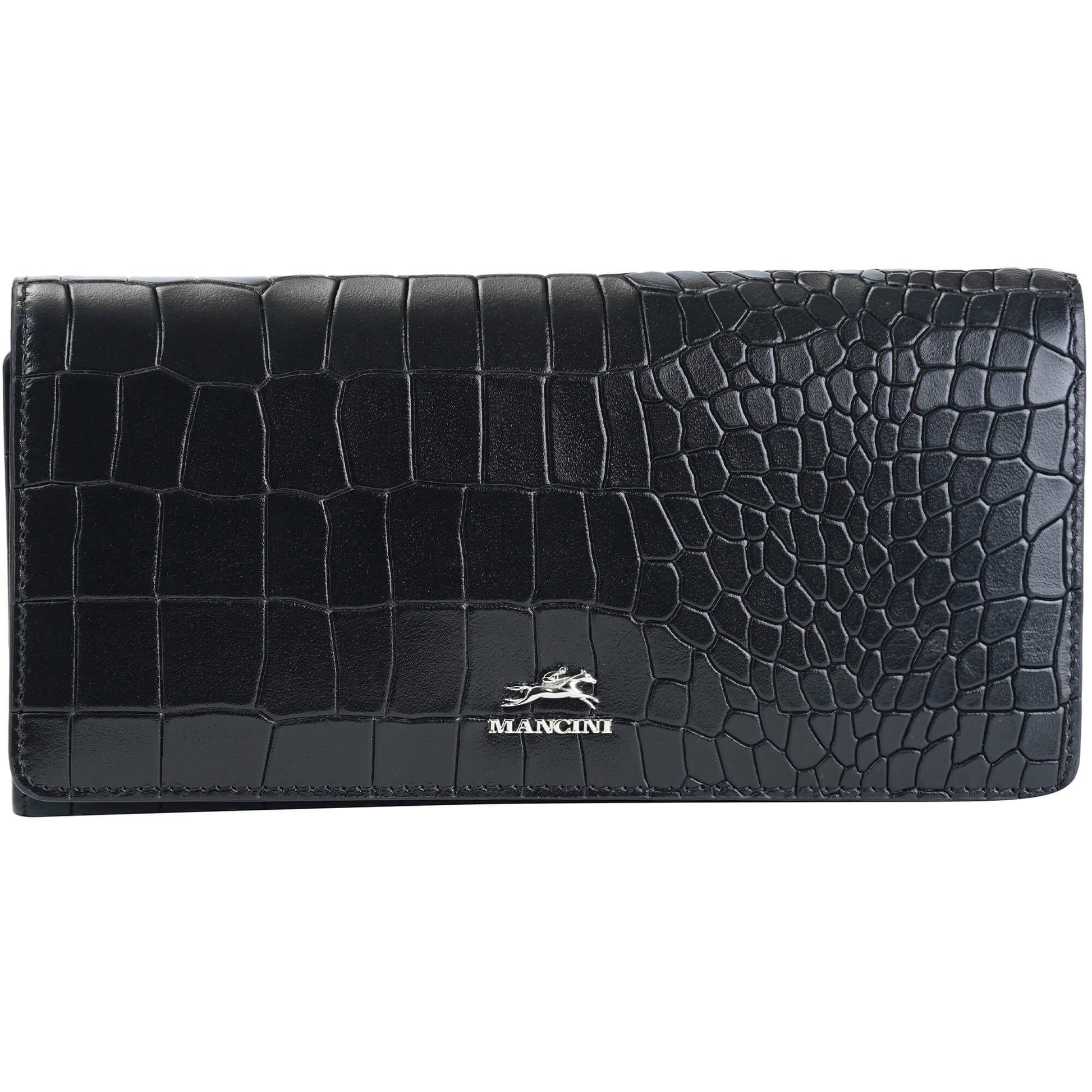 Mancini Wallets Black Mancini Croco2 Women’s Trifold Wallet with Enhanced RFID Security