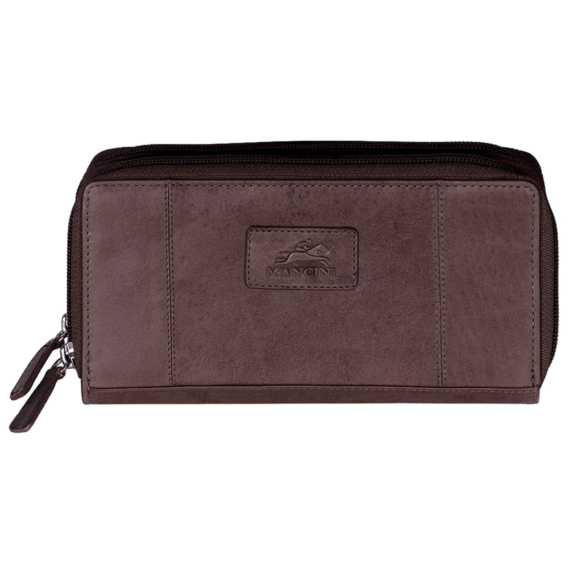 Mancini Wallets Brown Mancini CASABLANCA Collection Ladies’ RFID Secure Double Zipper Wallet