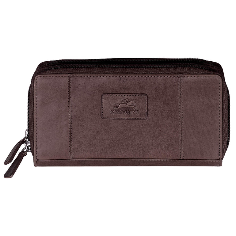 Mancini Wallets Brown Mancini CASABLANCA Collection Ladies’ RFID Secure Double Zipper Wallet