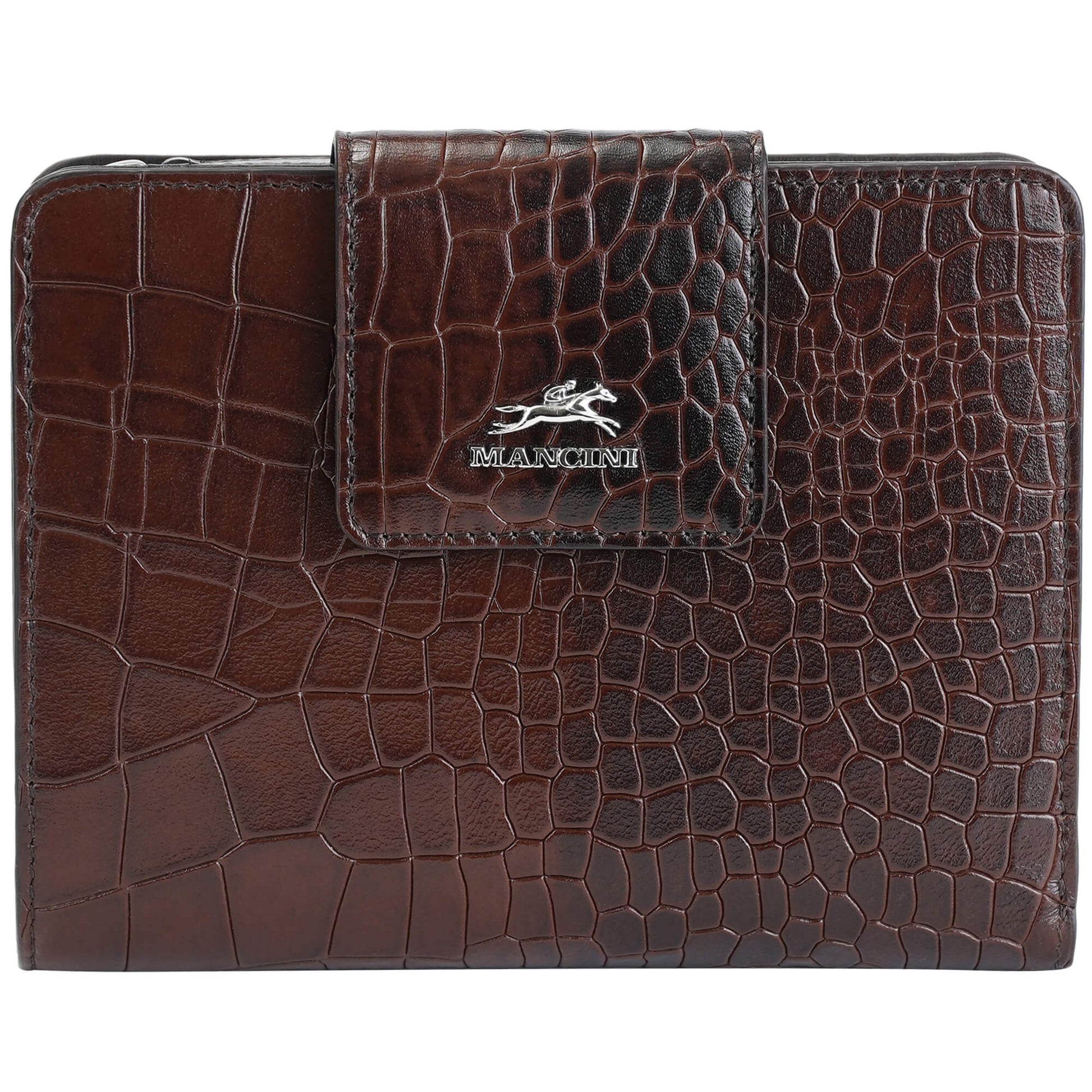 Mancini Wallets Brown Mancini Croco2 Women’s Medium Clutch Wallet with Enhanced RFID Protection
