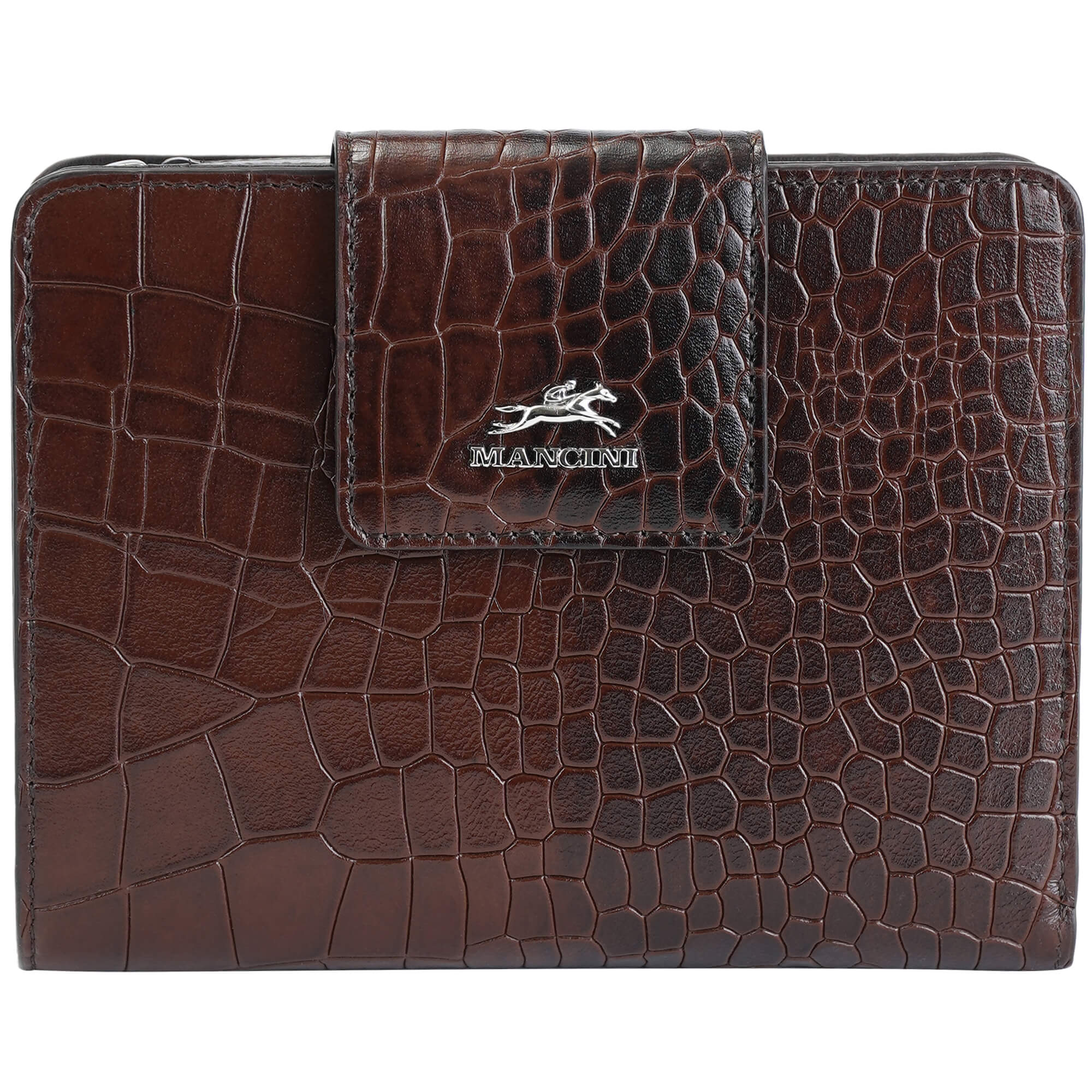 Mancini Wallets Brown Mancini Croco2 Women’s Medium Clutch Wallet with Enhanced RFID Protection