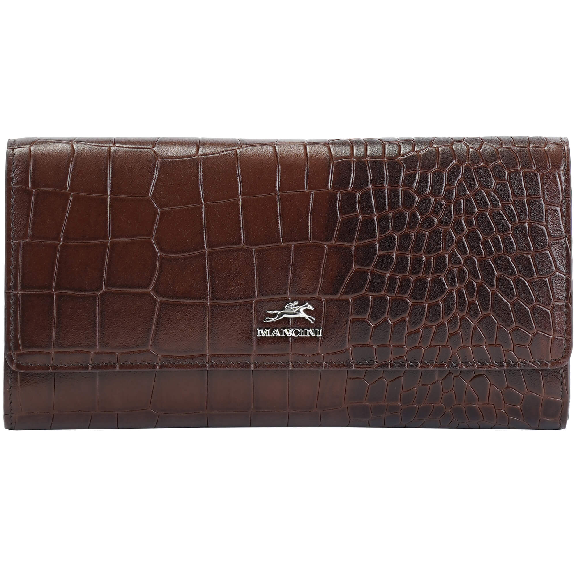 Mancini Wallets Brown Mancini Croco2 Women’s Quad Fold Wallet with Enhanced RFID Security