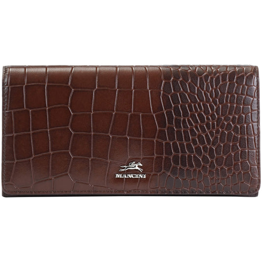 Mancini Wallets Brown Mancini Croco2 Women’s Trifold Wallet with Enhanced RFID Security