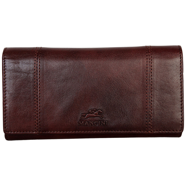 Mancini Wallets Brown Mancini Pelle D’oro RFID Secure Quad Fold Wallet
