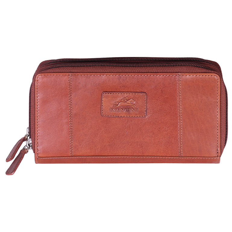 Mancini Wallets Cognac Mancini CASABLANCA Collection Ladies’ RFID Secure Double Zipper Wallet