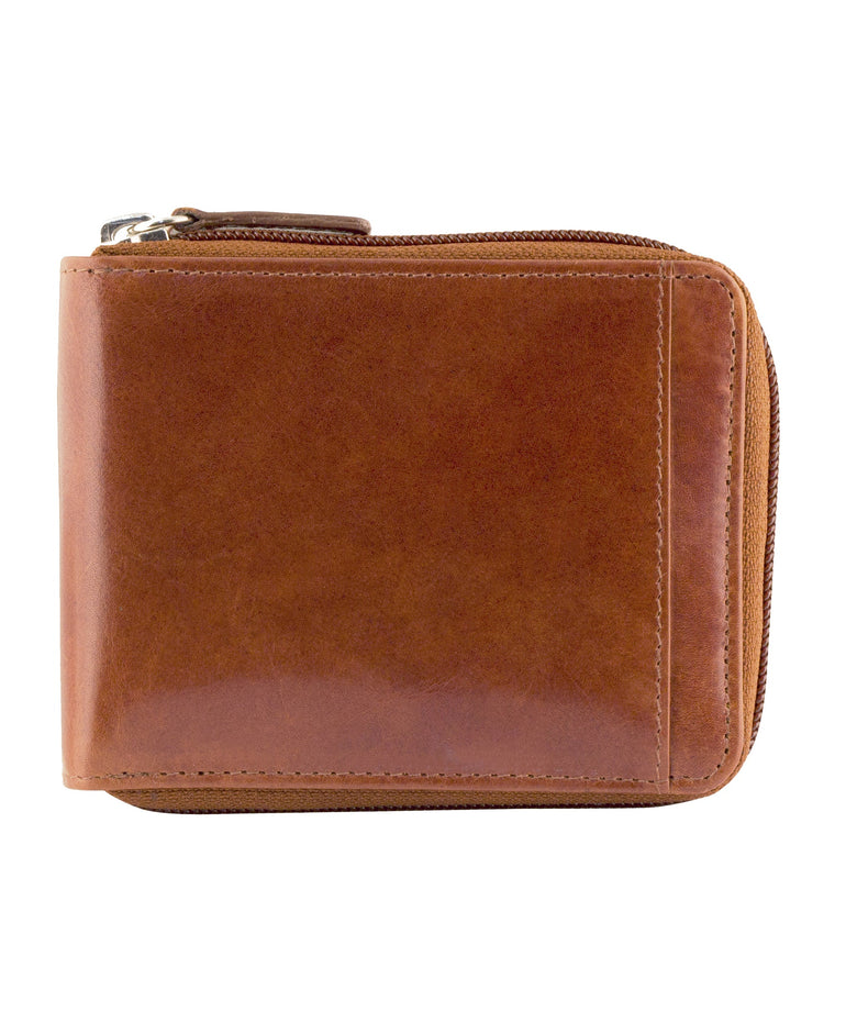 Mancini Wallets Cognac Mancini CASABLANCA Collection Men’s Zippered Wallet with Removable Passcase (RFID Secure)
