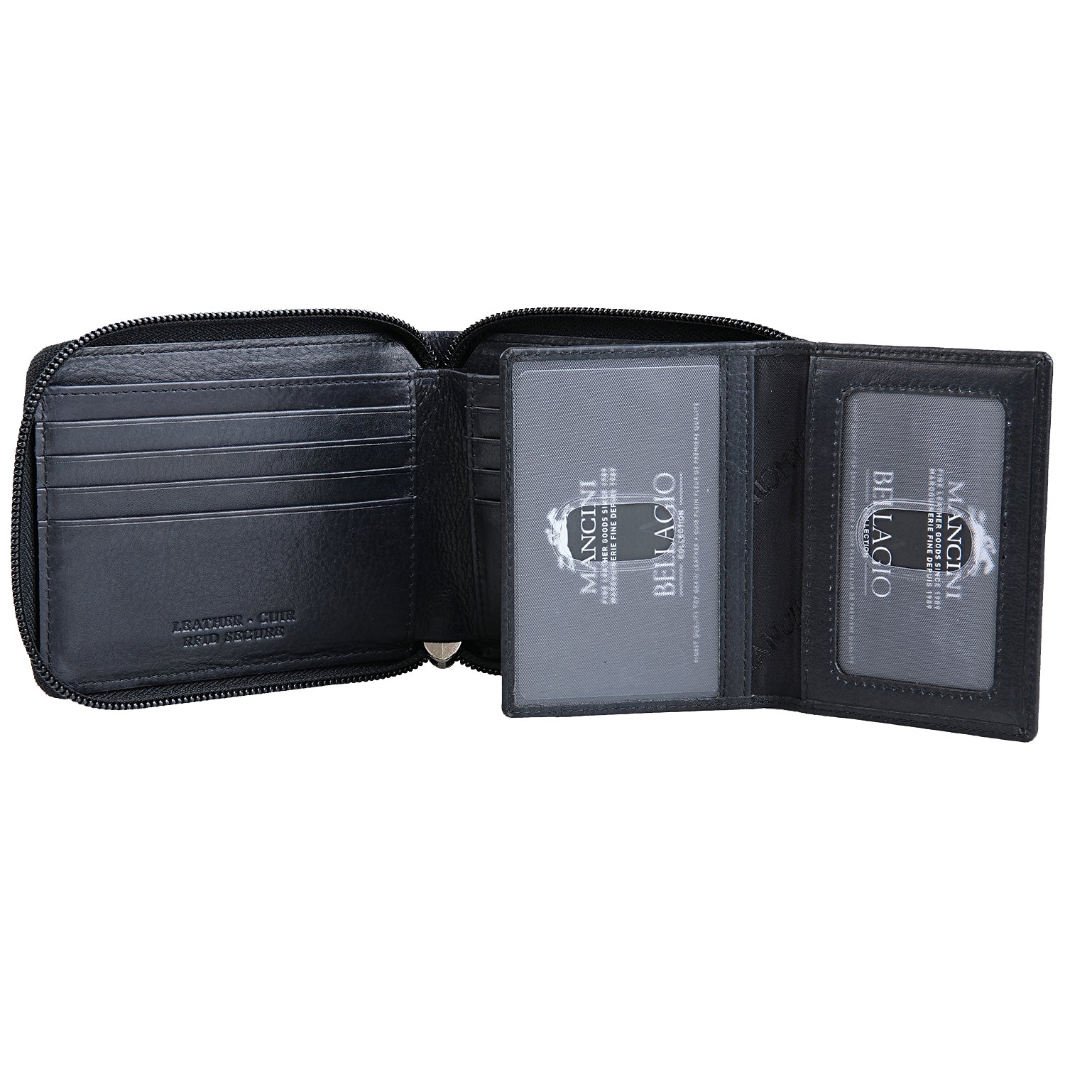Mancini Wallets Mancini BELLAGIO Zippered RFID Billfold With Removable Passcase