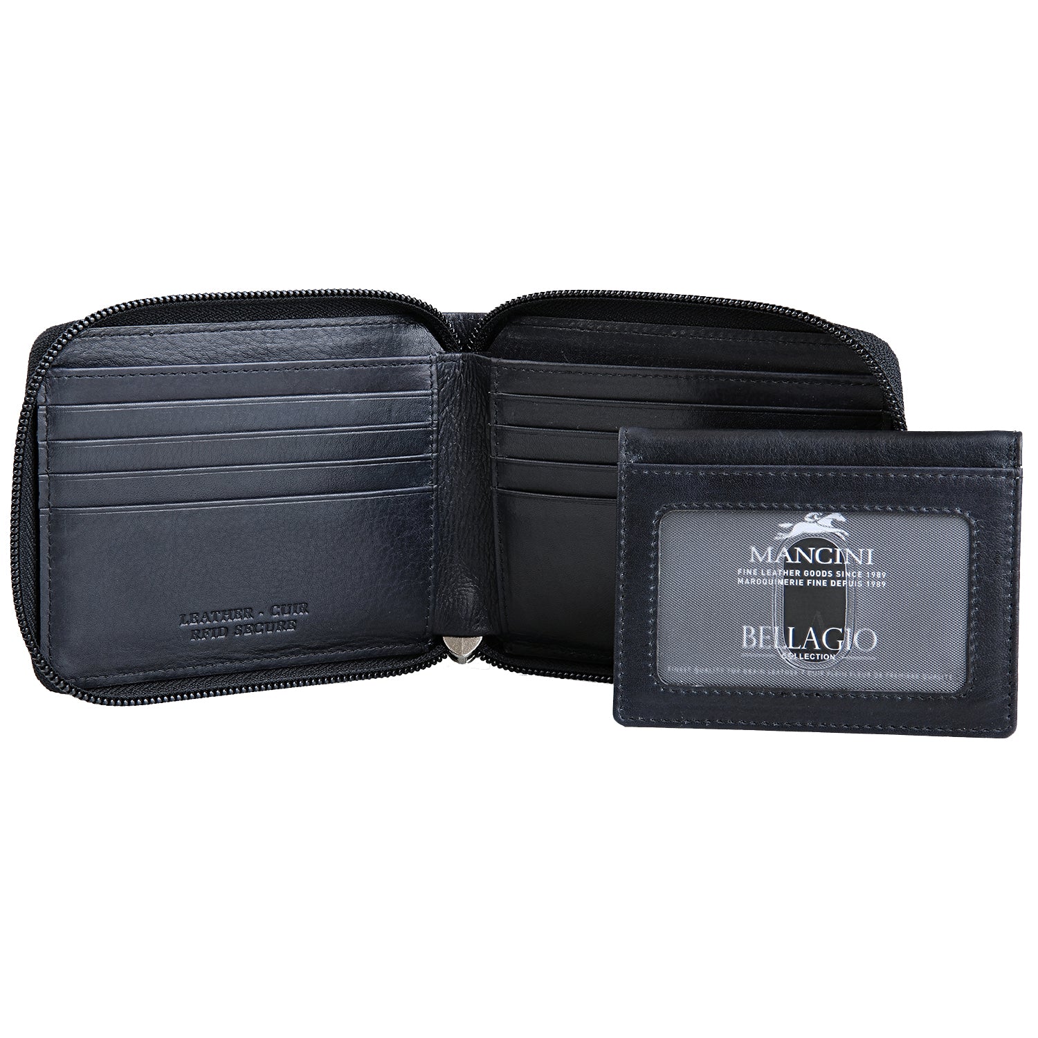 Mancini Wallets Mancini BELLAGIO Zippered RFID Billfold With Removable Passcase
