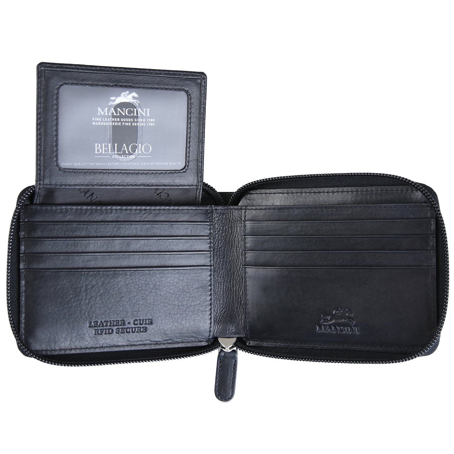Mancini Wallets Mancini BELLAGIO Zippered RFID Billfold With Removable Passcase