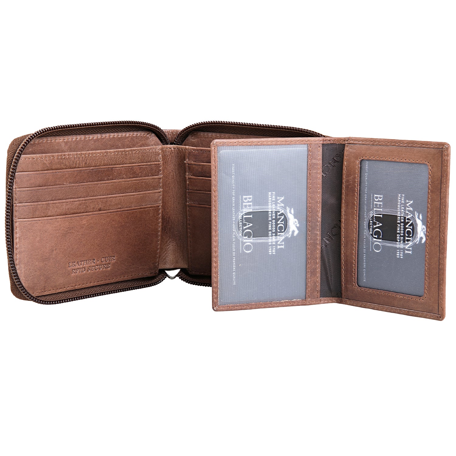 Mancini Wallets Mancini BELLAGIO Zippered RFID Billfold With Removable Passcase