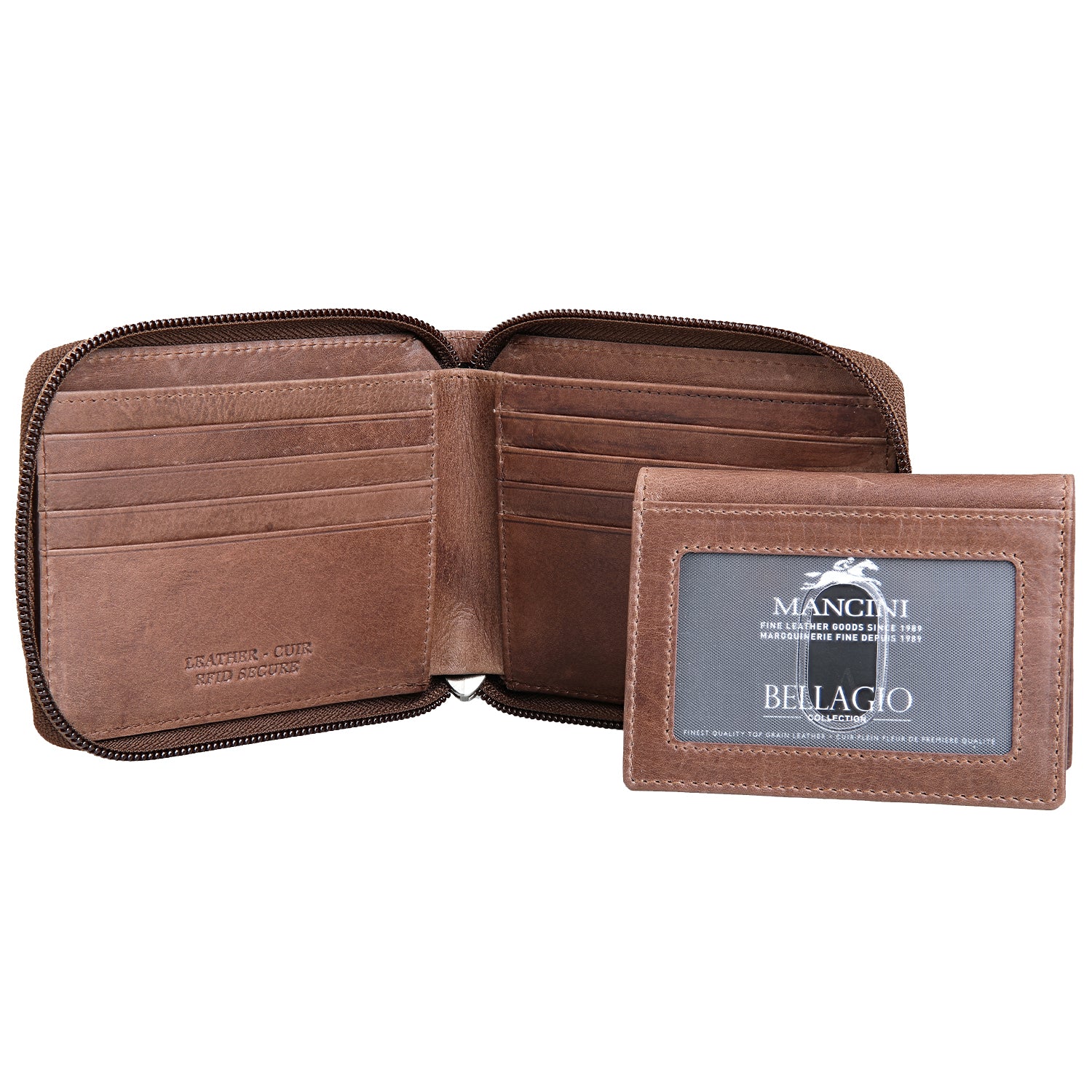 Mancini Wallets Mancini BELLAGIO Zippered RFID Billfold With Removable Passcase