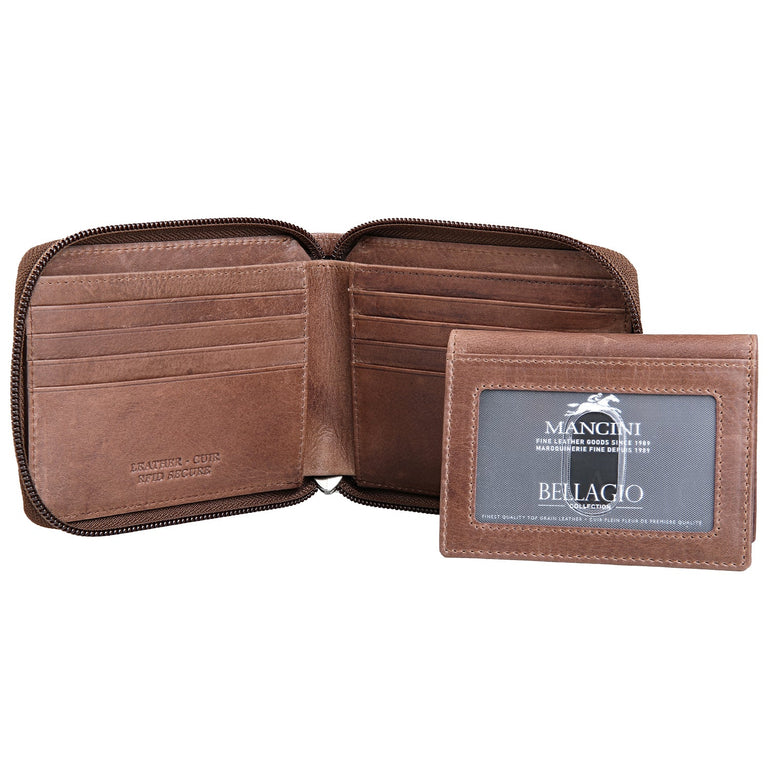 Mancini Wallets Mancini BELLAGIO Zippered RFID Billfold With Removable Passcase