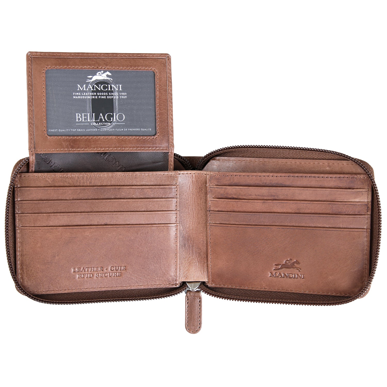 Mancini Wallets Mancini BELLAGIO Zippered RFID Billfold With Removable Passcase