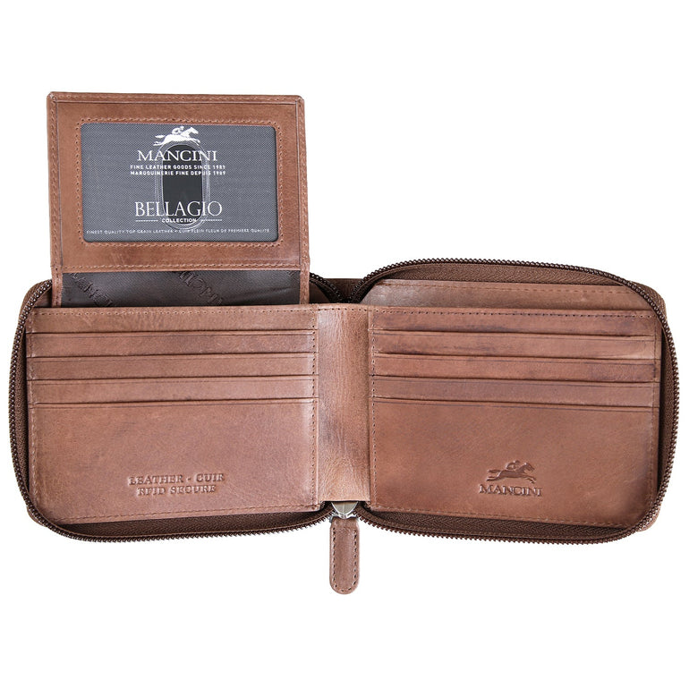 Mancini Wallets Mancini BELLAGIO Zippered RFID Billfold With Removable Passcase