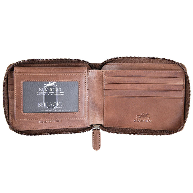 Mancini Wallets Mancini BELLAGIO Zippered RFID Billfold With Removable Passcase