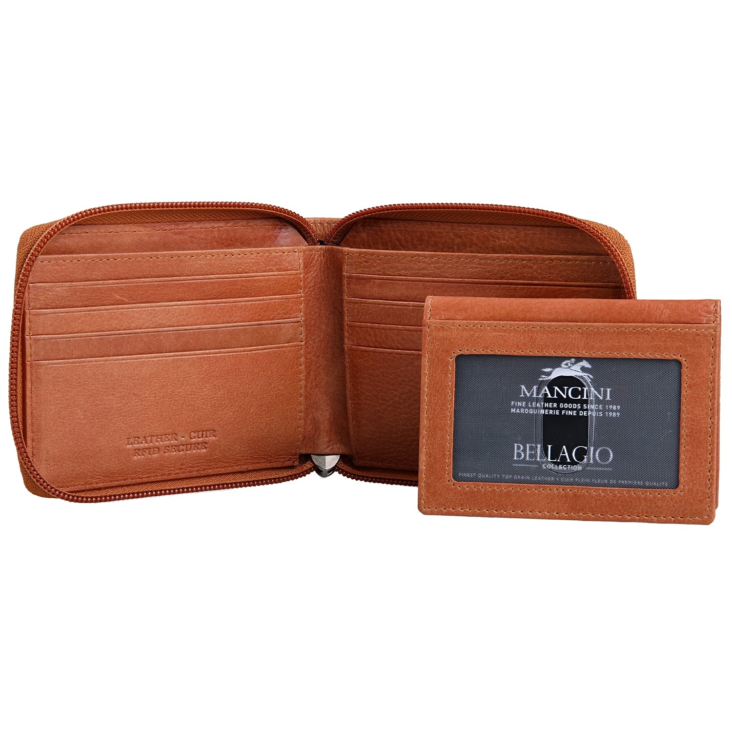 Mancini Wallets Mancini BELLAGIO Zippered RFID Billfold With Removable Passcase