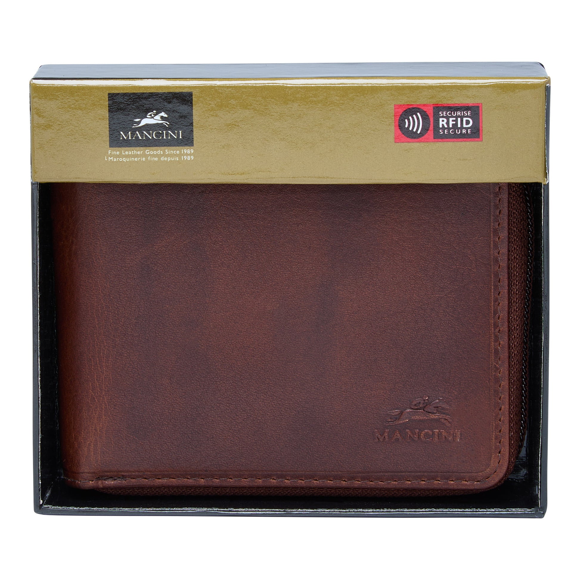 Mancini Wallets Mancini BOULDER Men's RFID Secure Zippered Wallet with Removable Passcase