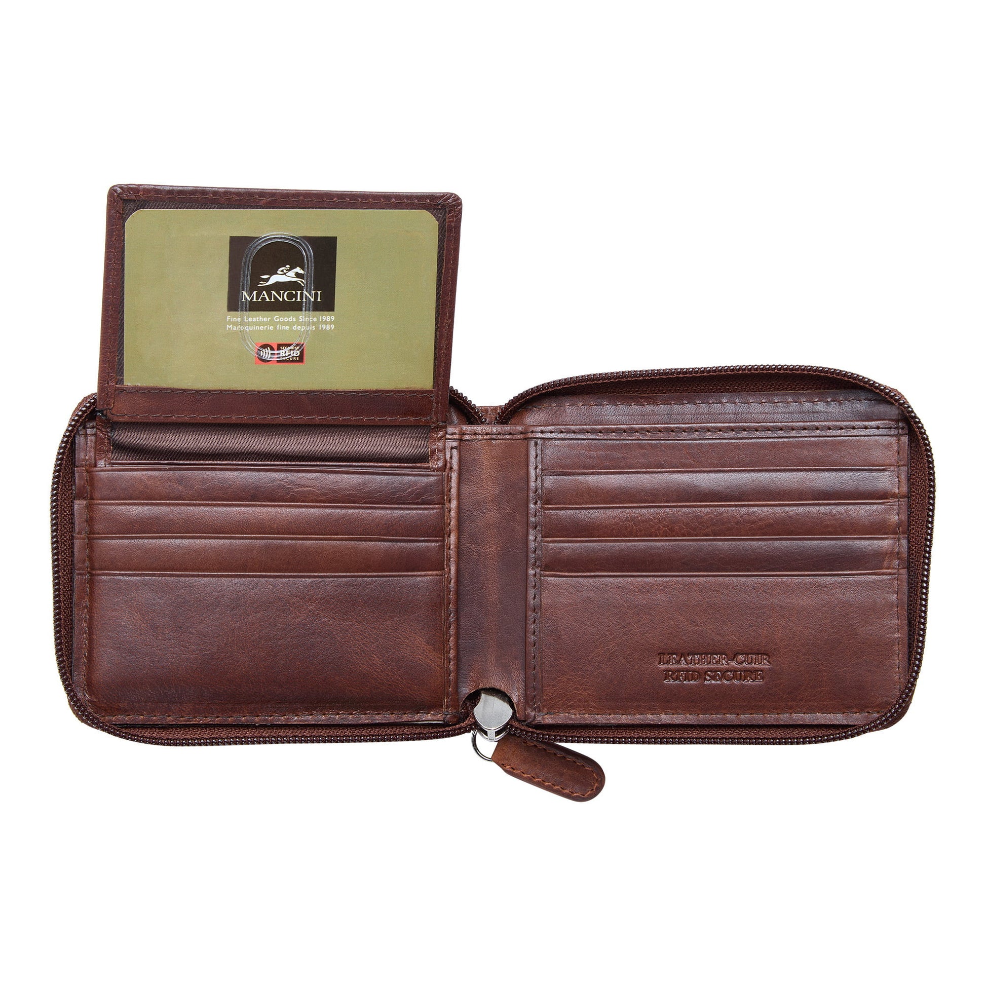 Mancini Wallets Mancini BOULDER Men's RFID Secure Zippered Wallet with Removable Passcase