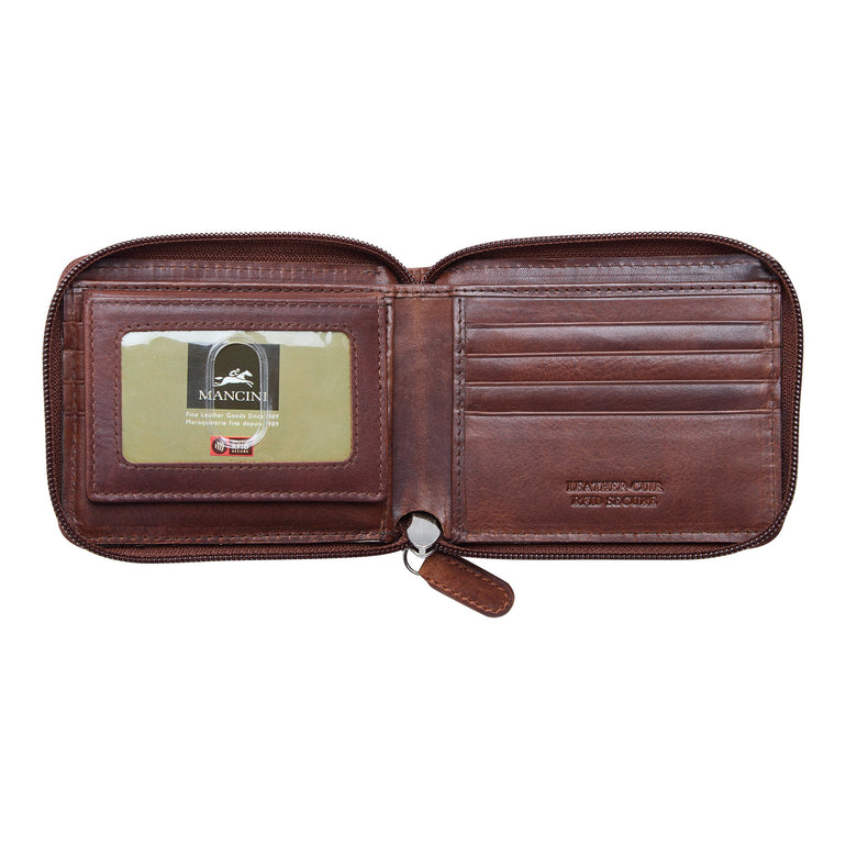 Mancini Wallets Mancini BOULDER Men's RFID Secure Zippered Wallet with Removable Passcase