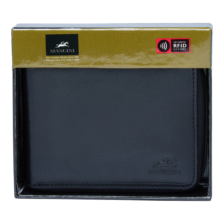 Mancini Wallets Mancini BOULDER Men's RFID Secure Zippered Wallet with Removable Passcase