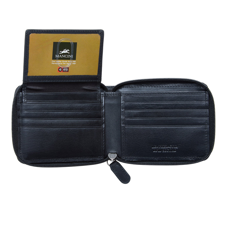 Mancini Wallets Mancini BOULDER Men's RFID Secure Zippered Wallet with Removable Passcase