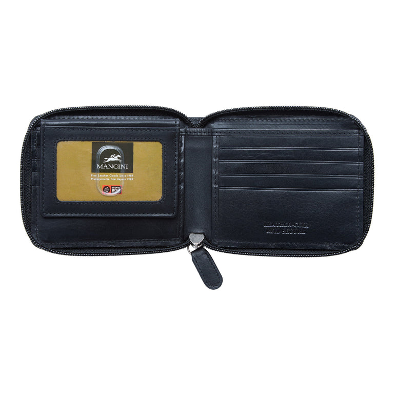 Mancini Wallets Mancini BOULDER Men's RFID Secure Zippered Wallet with Removable Passcase