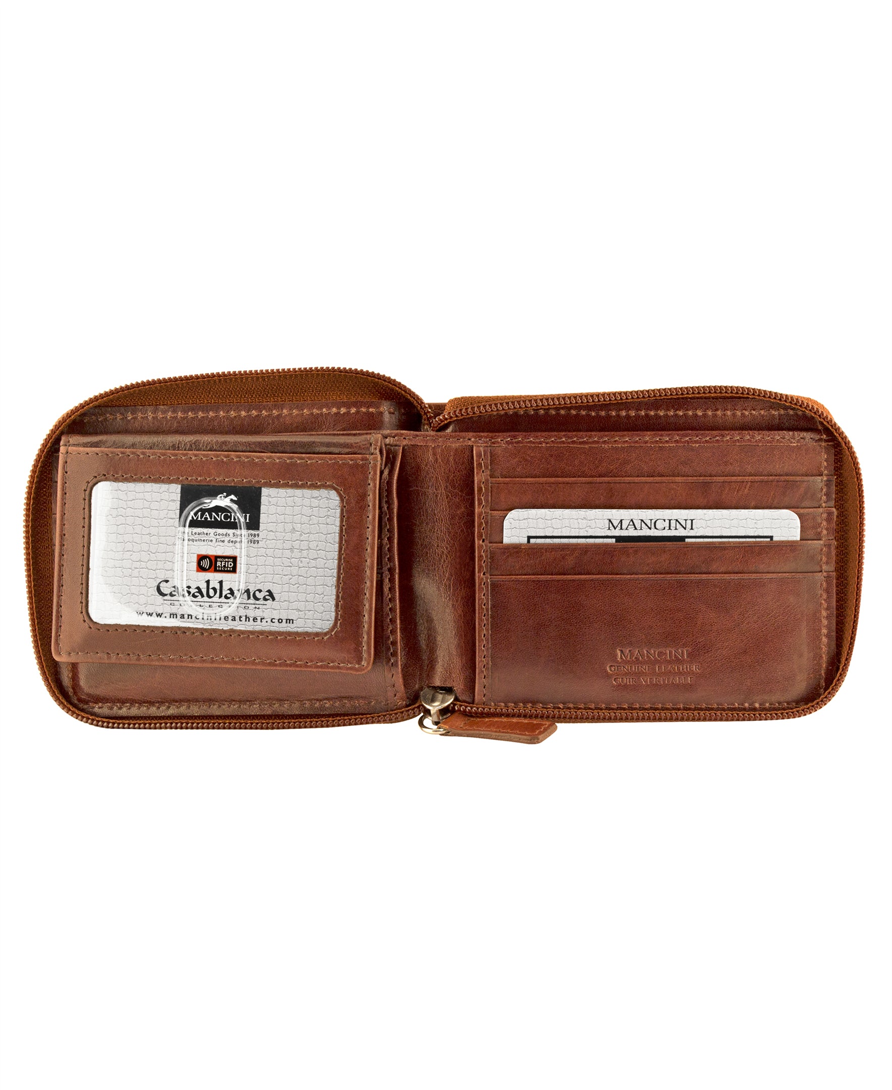 Mancini Wallets Mancini CASABLANCA Collection Men’s Zippered Wallet with Removable Passcase (RFID Secure)