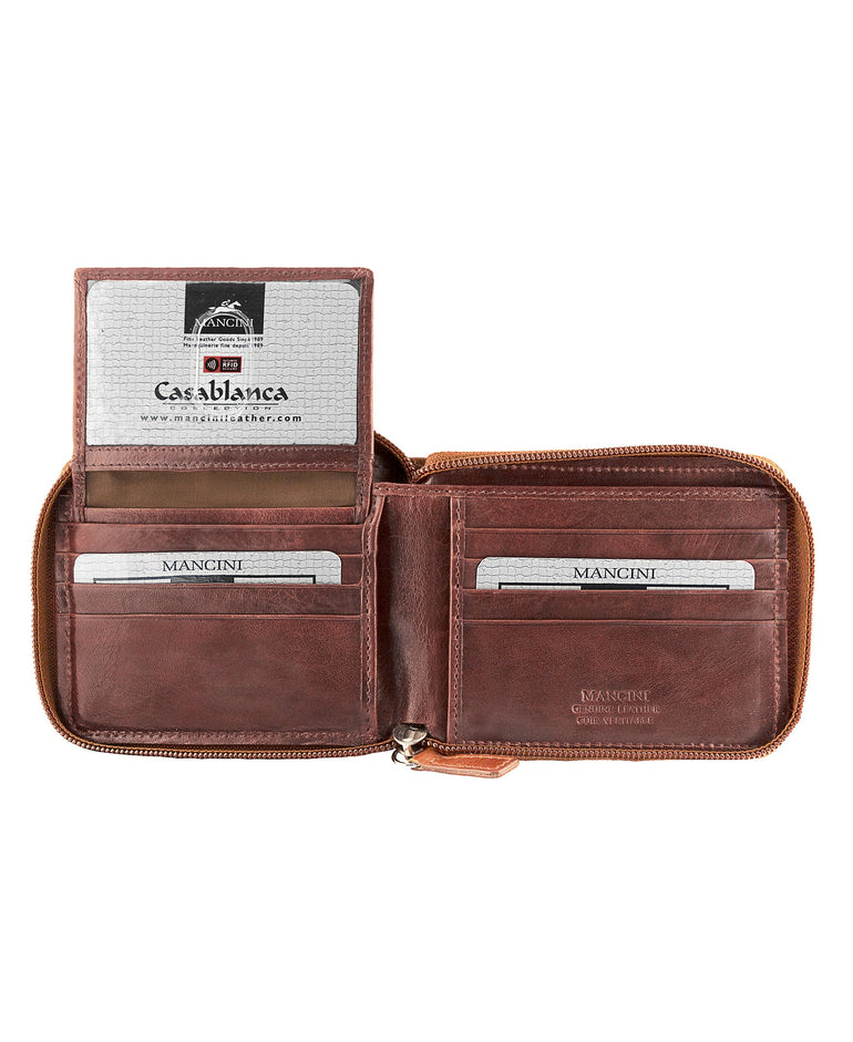 Mancini Wallets Mancini CASABLANCA Collection Men’s Zippered Wallet with Removable Passcase (RFID Secure)