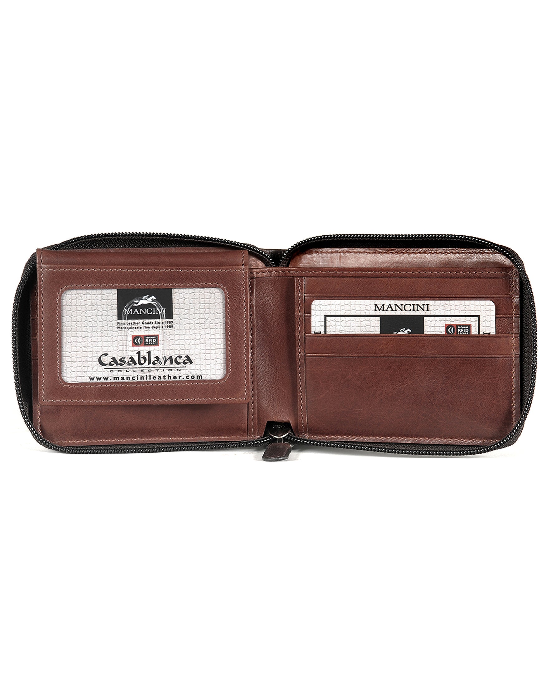 Mancini Wallets Mancini CASABLANCA Collection Men’s Zippered Wallet with Removable Passcase (RFID Secure)
