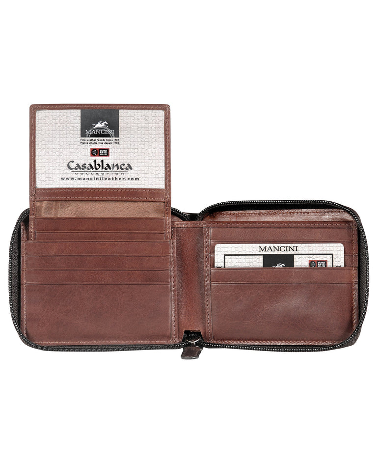 Mancini Wallets Mancini CASABLANCA Collection Men’s Zippered Wallet with Removable Passcase (RFID Secure)