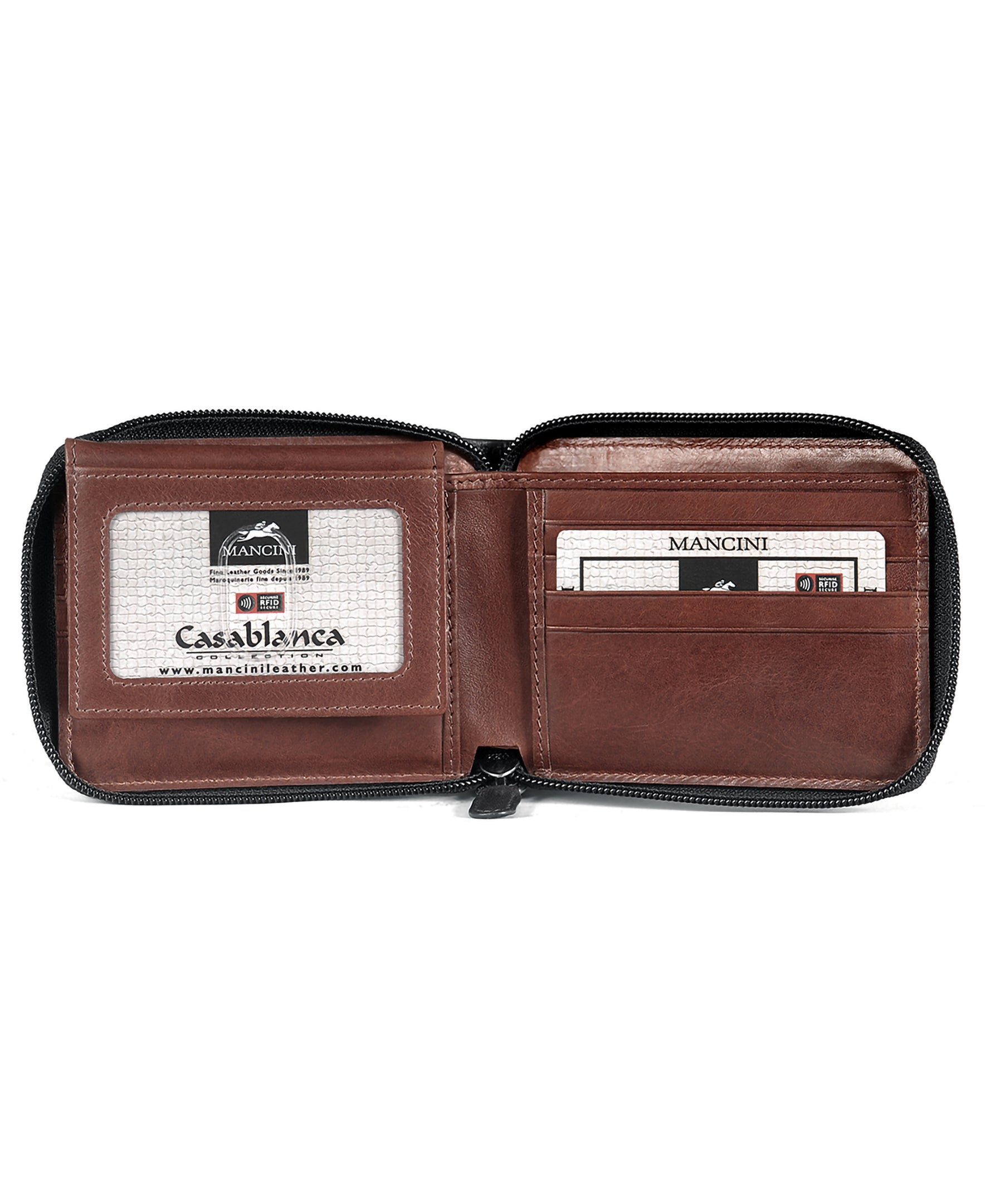 Mancini Wallets Mancini CASABLANCA Collection Men’s Zippered Wallet with Removable Passcase (RFID Secure)