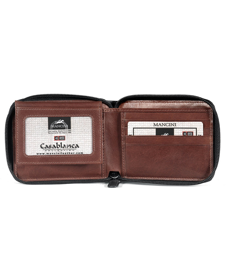 Mancini Wallets Mancini CASABLANCA Collection Men’s Zippered Wallet with Removable Passcase (RFID Secure)
