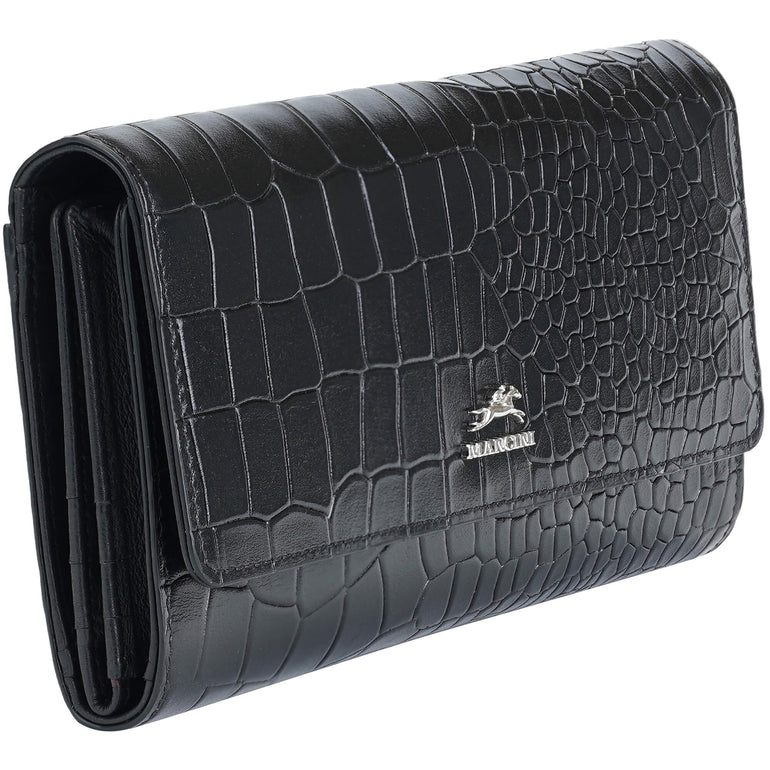 Mancini Wallets Mancini Croco2 Women’s Quad Fold Wallet with Enhanced RFID Security