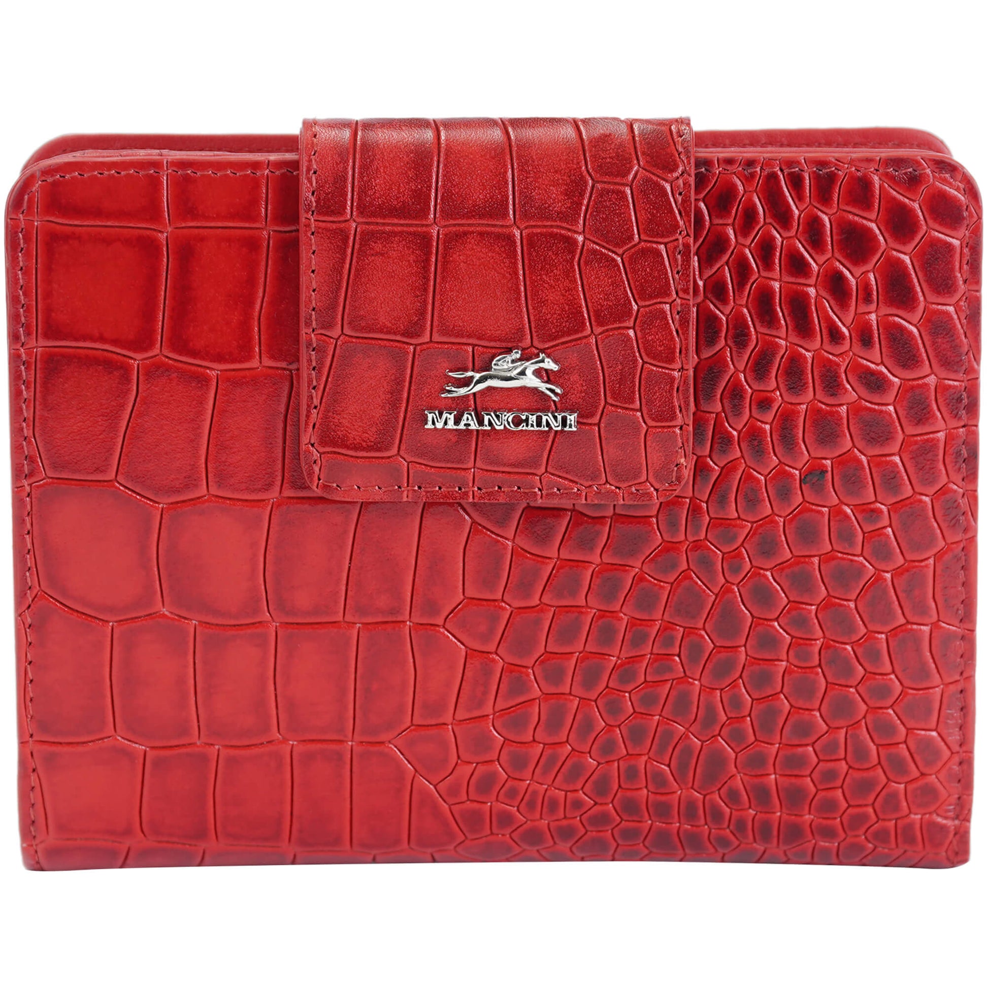Mancini Wallets Red Mancini Croco2 Women’s Medium Clutch Wallet with Enhanced RFID Protection
