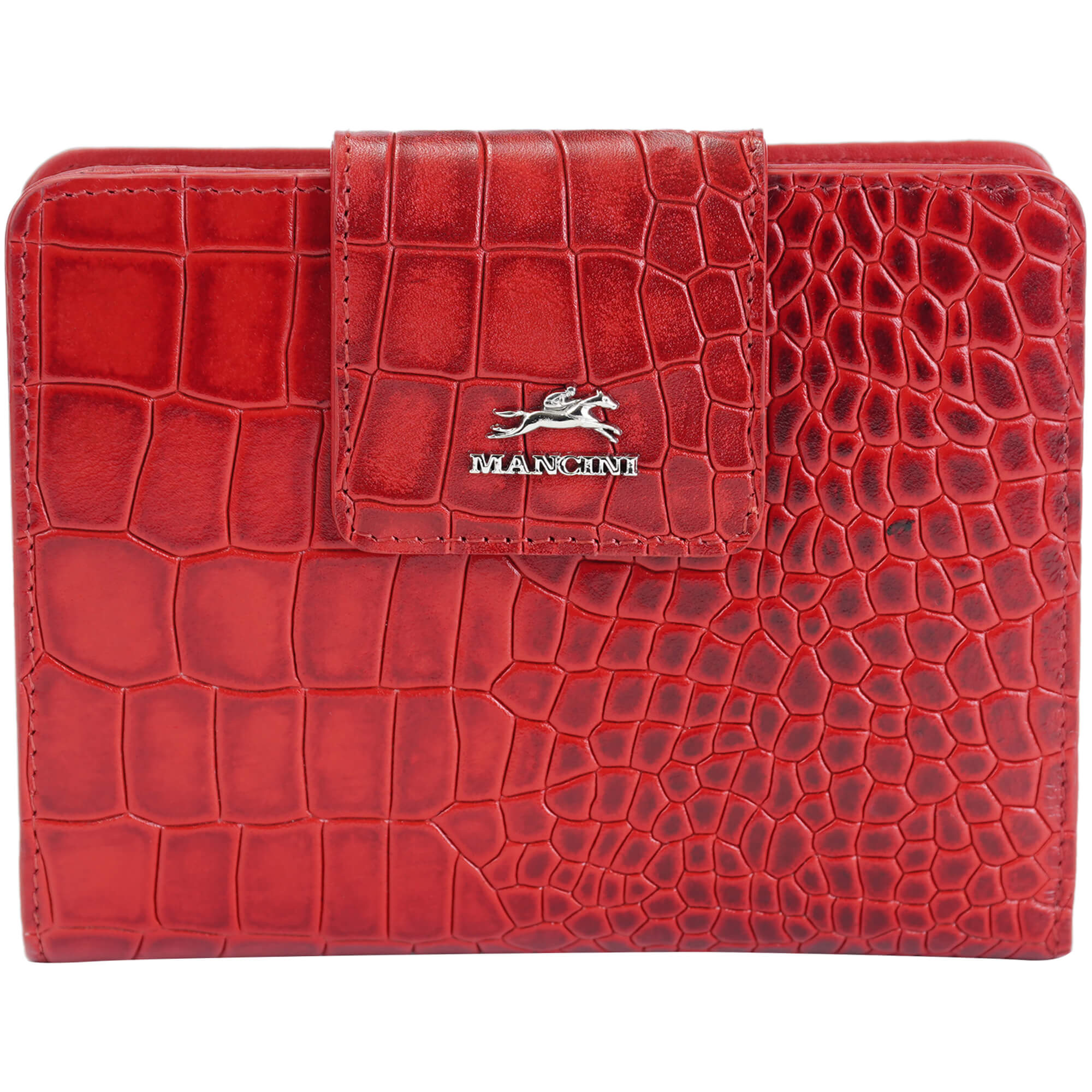 Mancini Wallets Red Mancini Croco2 Women’s Medium Clutch Wallet with Enhanced RFID Protection