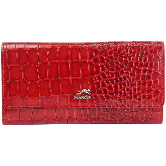 Mancini Wallets Red Mancini Croco2 Women’s Quad Fold Wallet with Enhanced RFID Security