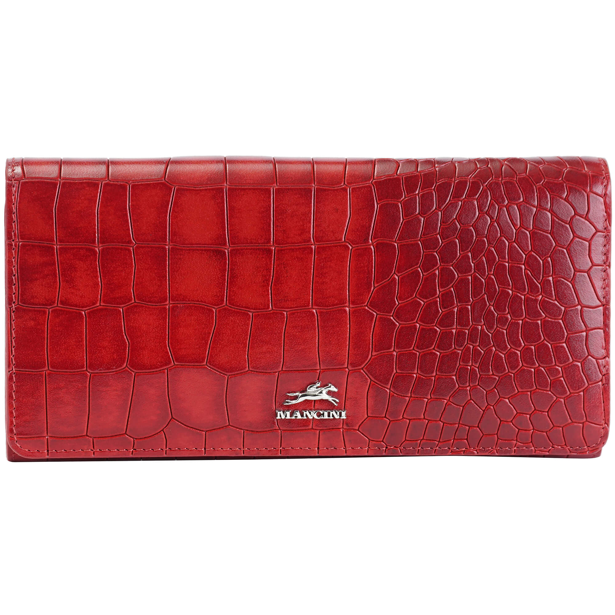 Mancini Wallets Red Mancini Croco2 Women’s Trifold Wallet with Enhanced RFID Security